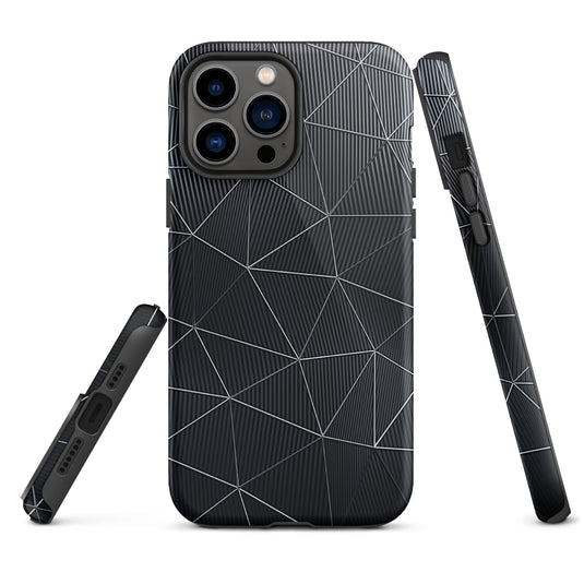 Silver Polygon Black Fiber Striped iPhone Case Hardshell 3D Wrap Thermal CREATIVETECH