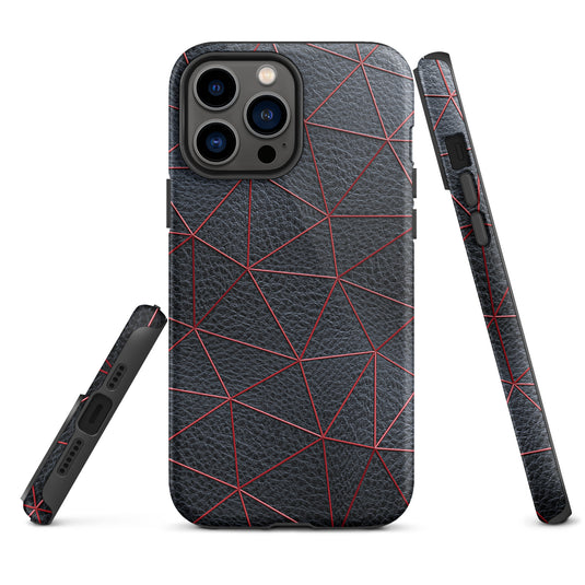 Red Polygon Black Leather iPhone Case Hardshell 3D Wrap Thermal CREATIVETECH