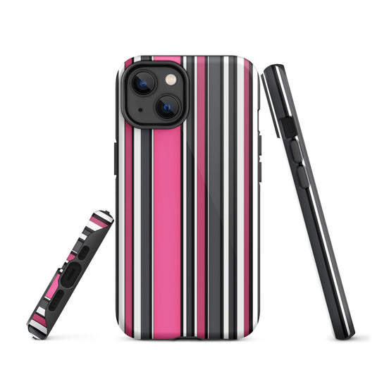 Pink White Black Striped Colorful Hardshell iPhone Case Double Layer Impact Resistant Tough 3D Wrap Matte or Glossy Finish CREATIVETECH