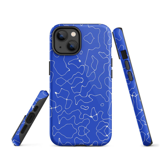 Abstract Organic Blue Hardshell iPhone Case Double Layer Impact Resistant Tough 3D Wrap Matte or Glossy Finish CREATIVETECH