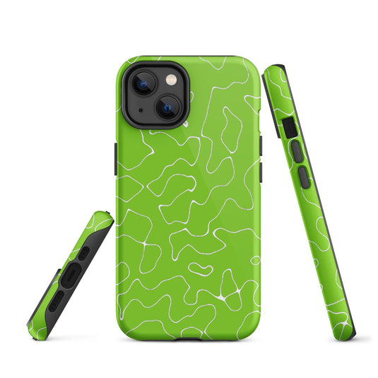 Organic Neon Green Colorful Hardshell iPhone Case Double Layer Impact Resistant Tough 3D Wrap Matte or Glossy Finish CREATIVETECH