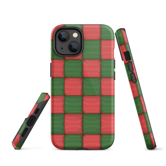 Red Green Chess Board Colorful Hardshell iPhone Case Double Layer Impact Resistant Tough 3D Wrap CREATIVETECH