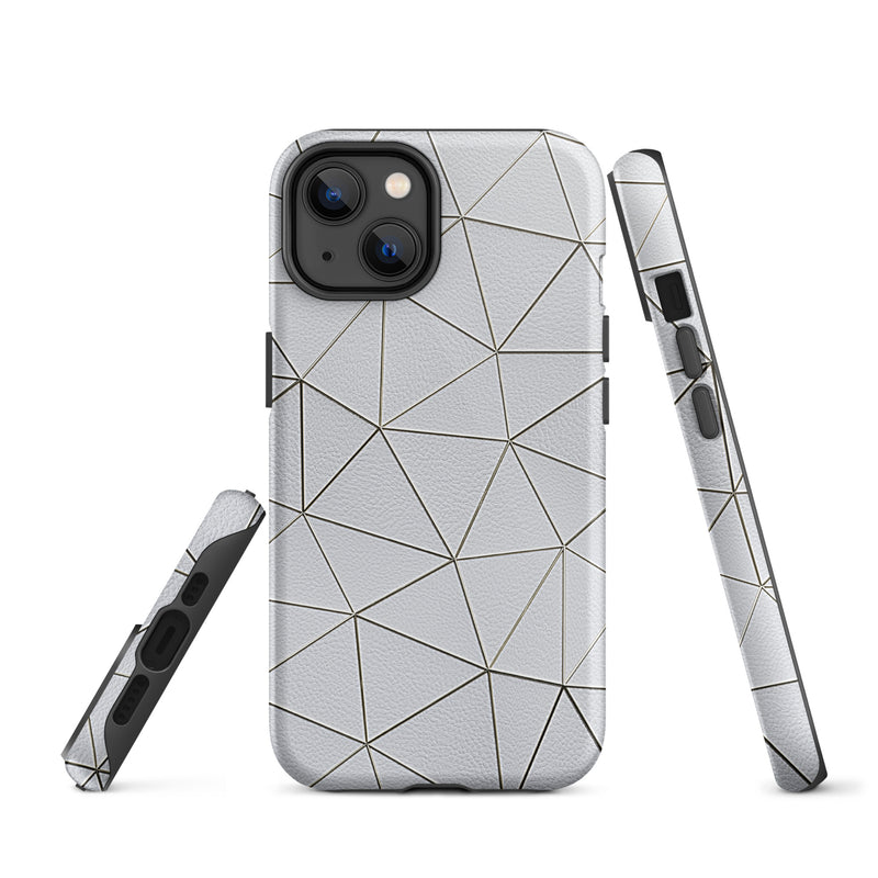 Load image into Gallery viewer, Golden Polygon White Leather iPhone Case Hardshell 3D Wrap Thermal CREATIVETECH
