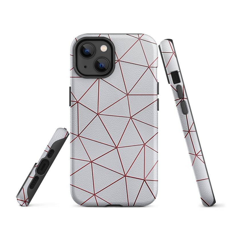 Load image into Gallery viewer, Polygon White Red Leather iPhone Case Hardshell 3D Wrap Thermal CREATIVETECH