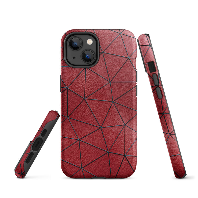 Load image into Gallery viewer, Black Polygon Red Leather iPhone Case Hardshell 3D Wrap Thermal CREATIVETECH