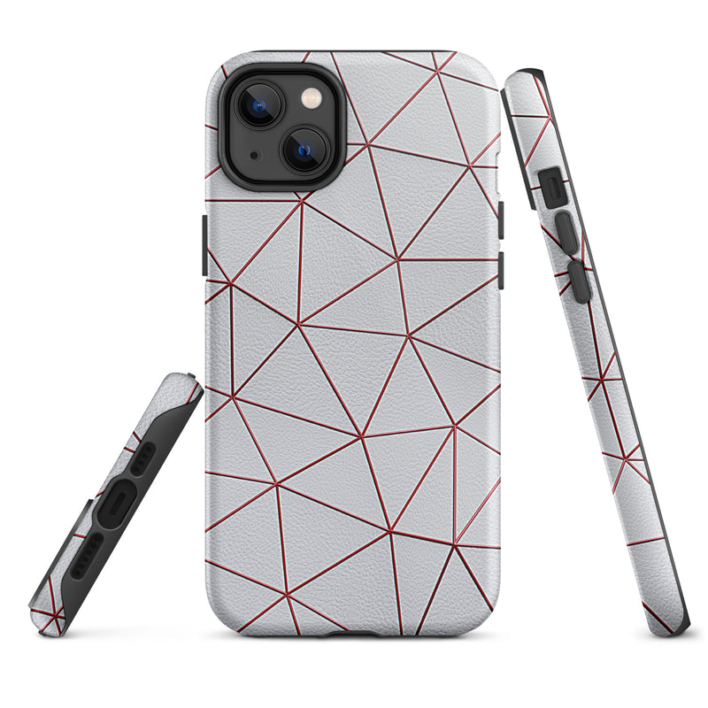 Load image into Gallery viewer, Polygon White Red Leather iPhone Case Hardshell 3D Wrap Thermal CREATIVETECH