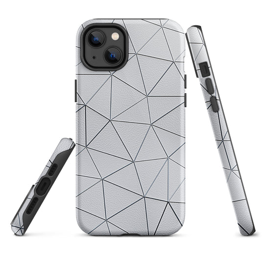 Silver Polygon White Leather iPhone Case Hardshell 3D Wrap Thermal CREATIVETECH