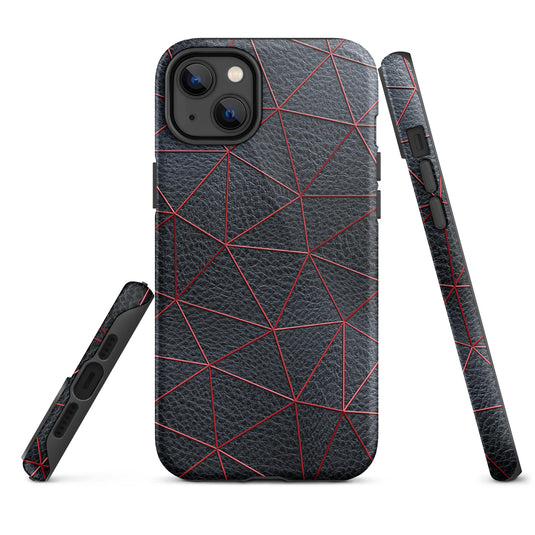 Red Polygon Black Leather iPhone Case Hardshell 3D Wrap Thermal CREATIVETECH
