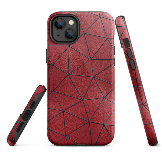 Black Polygon Red Leather iPhone Case Hardshell 3D Wrap Thermal CREATIVETECH