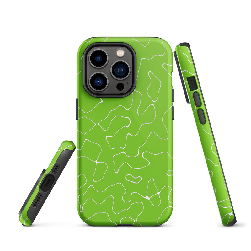Load image into Gallery viewer, Organic Neon Green Colorful Hardshell iPhone Case Double Layer Impact Resistant Tough 3D Wrap Matte or Glossy Finish CREATIVETECH