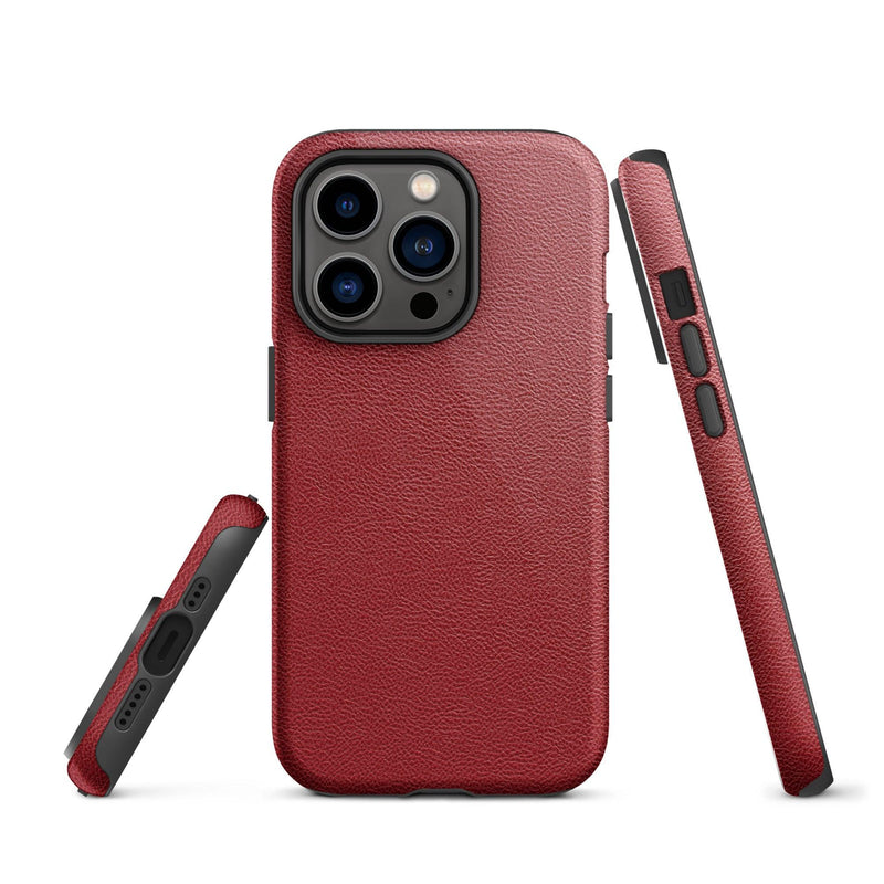 Load image into Gallery viewer, Red Leather iPhone Case Double Layer Impact Resistant Tough 3D Wrap Matte or Glossy Finish CREATIVETECH
