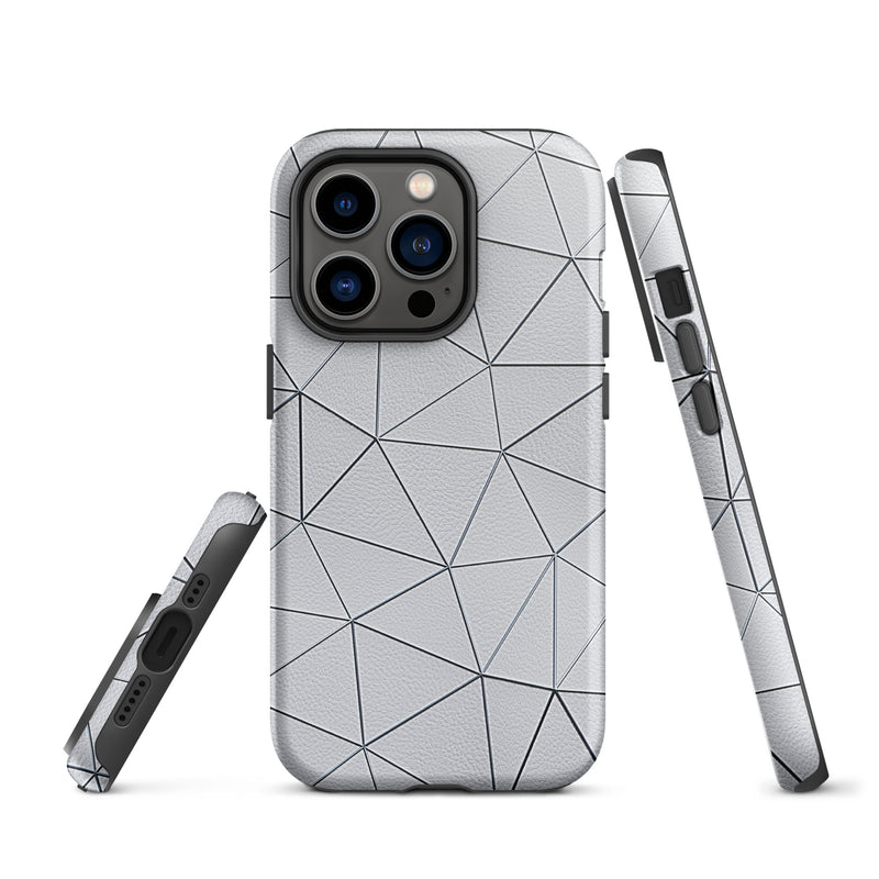 Load image into Gallery viewer, Silver Polygon White Leather iPhone Case Hardshell 3D Wrap Thermal CREATIVETECH