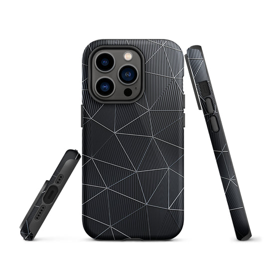 Silver Polygon Black Fiber Striped iPhone Case Hardshell 3D Wrap Thermal CREATIVETECH