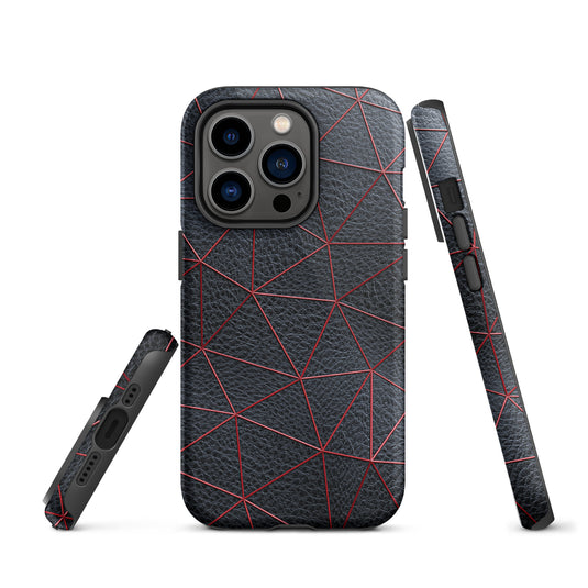 Red Polygon Black Leather iPhone Case Hardshell 3D Wrap Thermal CREATIVETECH