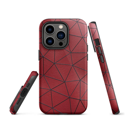 Black Polygon Red Leather iPhone Case Hardshell 3D Wrap Thermal CREATIVETECH