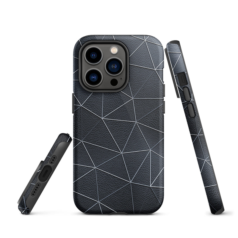 Load image into Gallery viewer, Silver Polygon Black Leather iPhone Case Hardshell 3D Wrap Thermal CREATIVETECH