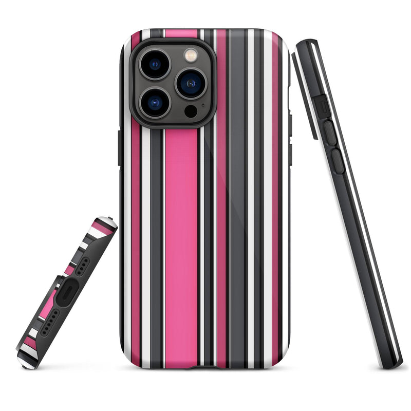 Load image into Gallery viewer, Pink White Black Striped Colorful Hardshell iPhone Case Double Layer Impact Resistant Tough 3D Wrap Matte or Glossy Finish CREATIVETECH