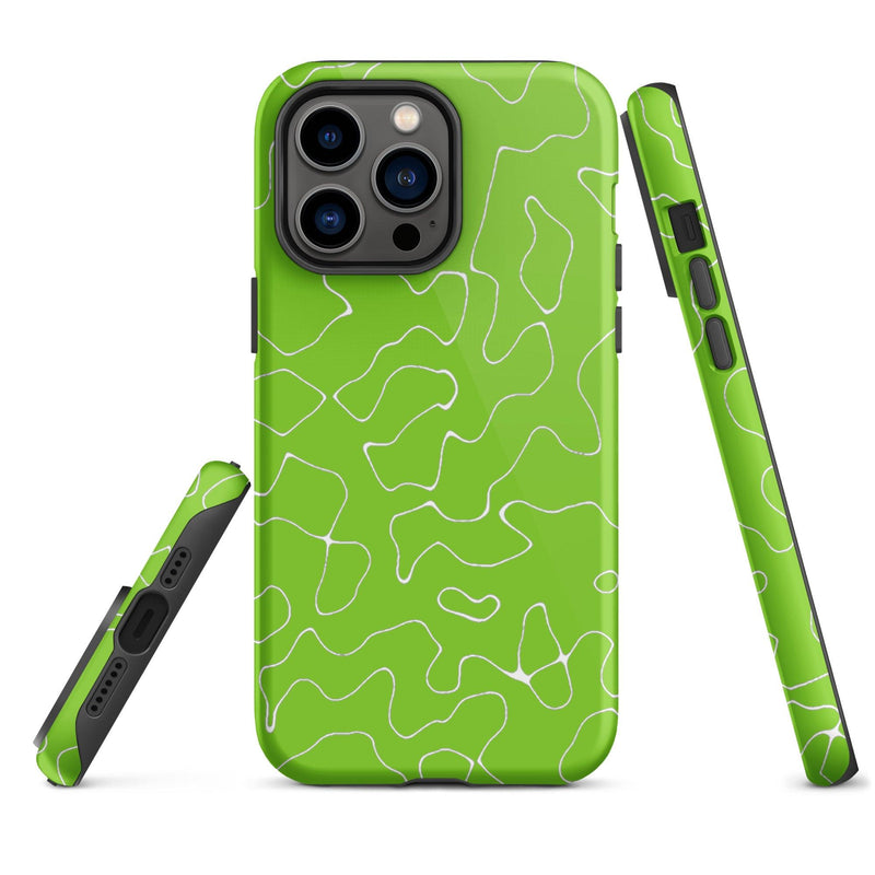 Load image into Gallery viewer, Organic Neon Green Colorful Hardshell iPhone Case Double Layer Impact Resistant Tough 3D Wrap Matte or Glossy Finish CREATIVETECH