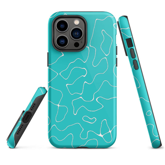Abstract Organic Marine Blue Green Colorful Hardshell iPhone Case Double Layer Impact Resistant Tough 3D Wrap Matte or Glossy Finish CREATIVETECH