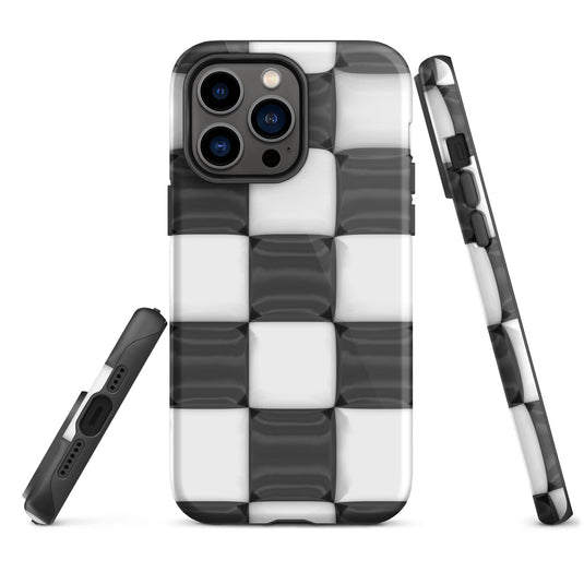 Classic Black White Chess Board Colorful Hardshell iPhone Case Double Layer Impact Resistant Tough 3D Wrap CREATIVETECH