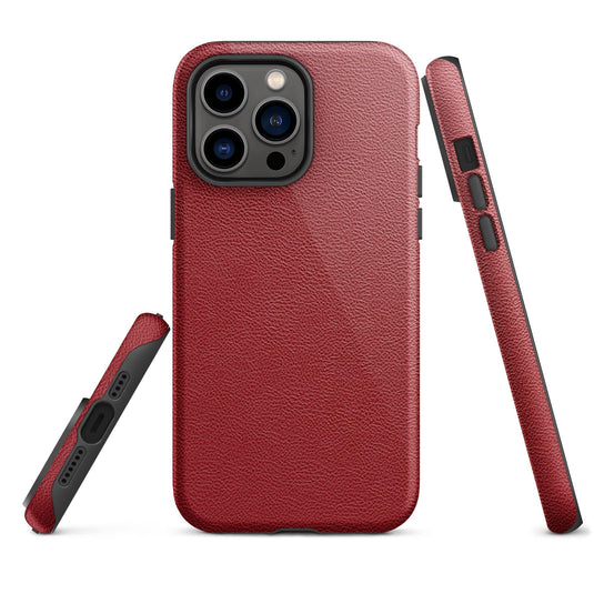 Red Leather iPhone Case Double Layer Impact Resistant Tough 3D Wrap Matte or Glossy Finish CREATIVETECH