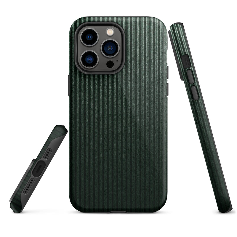 Load image into Gallery viewer, Dark Green Carbon Fiber Striped iPhone Case Hardshell 3D Wrap Thermal Plain Color CREATIVETECH
