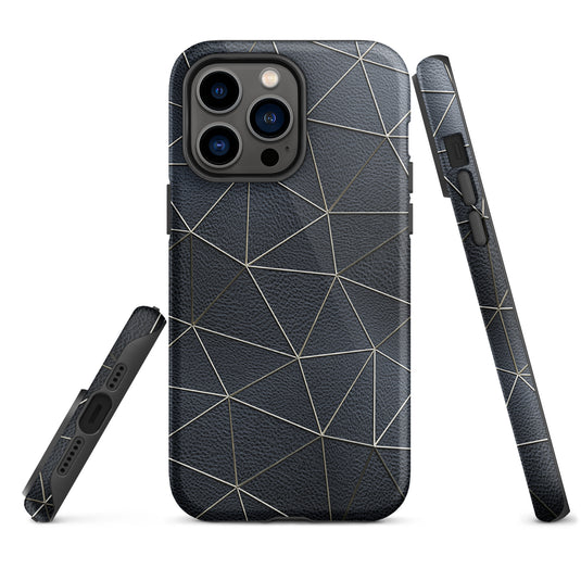 Golden Polygon Black Leather iPhone Case Hardshell 3D Wrap Thermal CREATIVETECH
