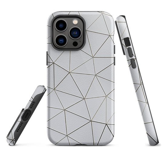 Golden Polygon White Leather iPhone Case Hardshell 3D Wrap Thermal CREATIVETECH
