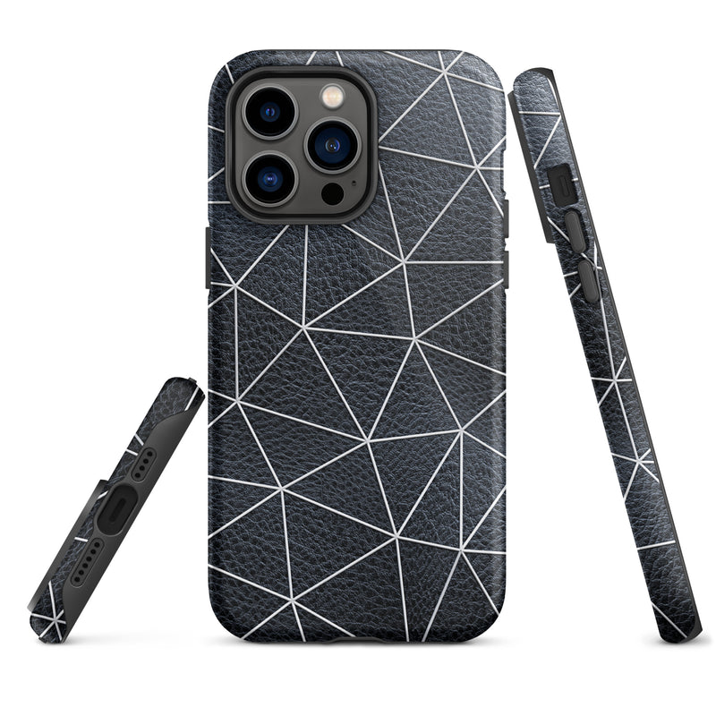 Load image into Gallery viewer, Polygon White Black Leather iPhone Case Hardshell 3D Wrap Thermal CREATIVETECH