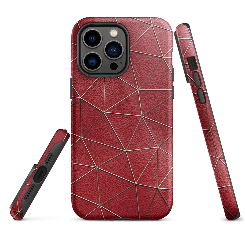 Load image into Gallery viewer, Golden Polygon Red Leather iPhone Case Hardshell 3D Wrap Thermal CREATIVETECH