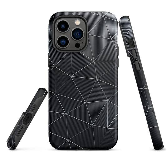 Silver Polygon Black Fiber Striped iPhone Case Hardshell 3D Wrap Thermal CREATIVETECH