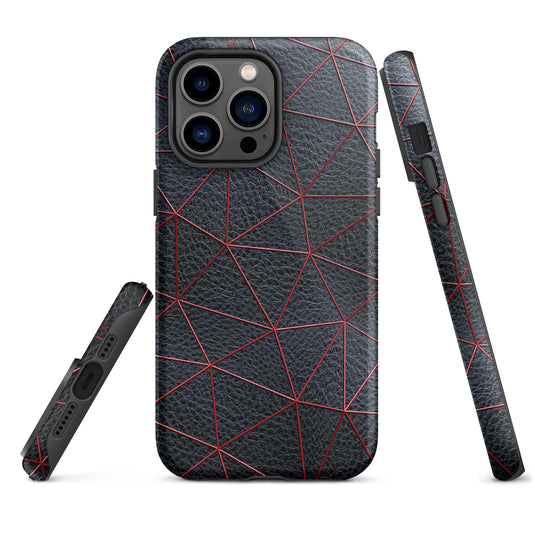 Red Polygon Black Leather iPhone Case Hardshell 3D Wrap Thermal CREATIVETECH