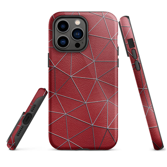 Silver Polygon Red Leather iPhone Case Hardshell 3D Wrap Thermal CREATIVETECH