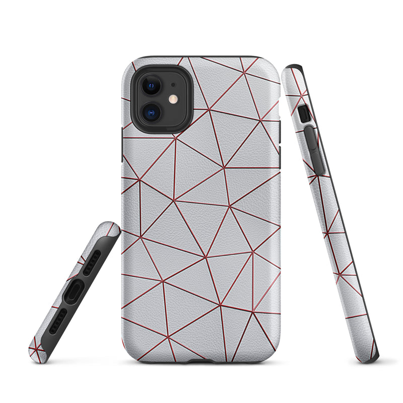 Load image into Gallery viewer, Polygon White Red Leather iPhone Case Hardshell 3D Wrap Thermal CREATIVETECH