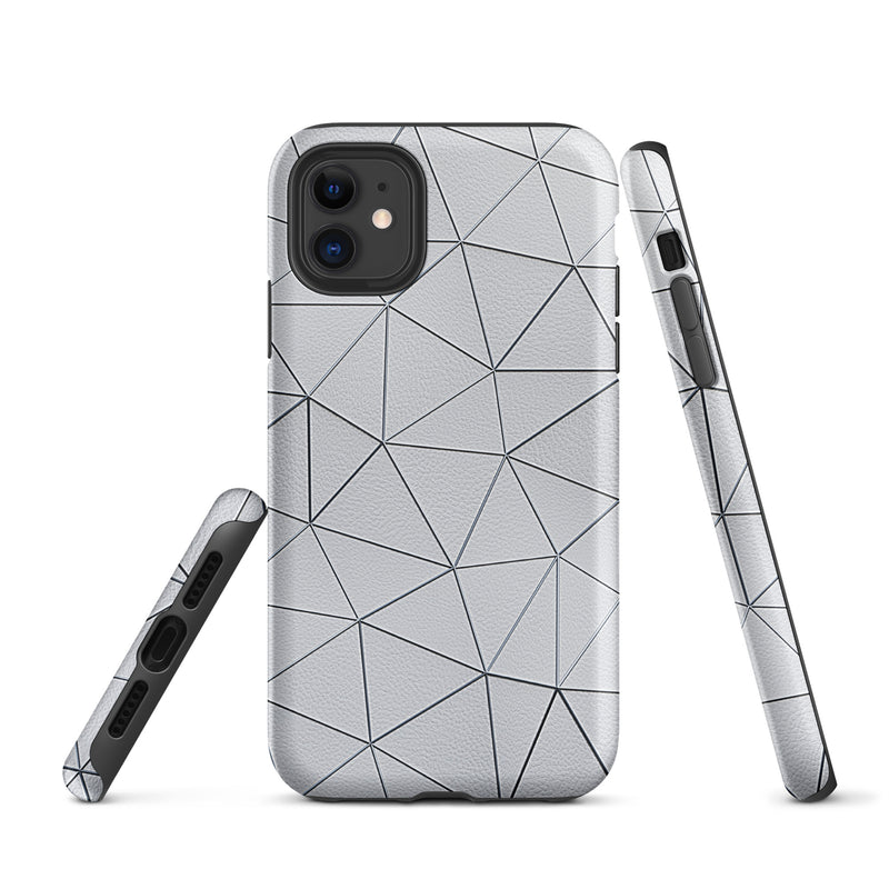 Load image into Gallery viewer, Silver Polygon White Leather iPhone Case Hardshell 3D Wrap Thermal CREATIVETECH