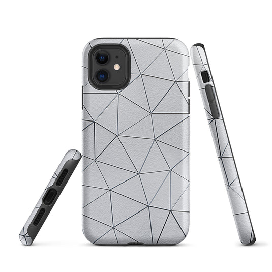 Silver Polygon White Leather iPhone Case Hardshell 3D Wrap Thermal CREATIVETECH
