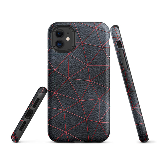 Red Polygon Black Leather iPhone Case Hardshell 3D Wrap Thermal CREATIVETECH