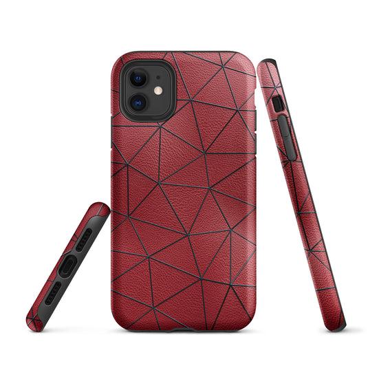 Black Polygon Red Leather iPhone Case Hardshell 3D Wrap Thermal CREATIVETECH