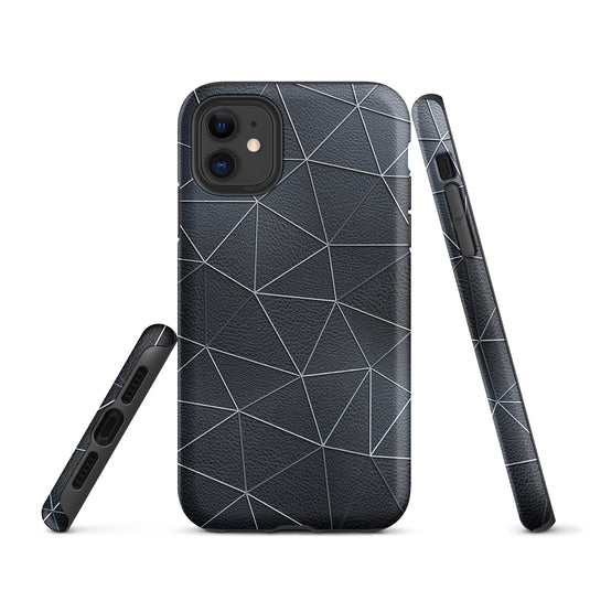 Silver Polygon Black Leather iPhone Case Hardshell 3D Wrap Thermal CREATIVETECH