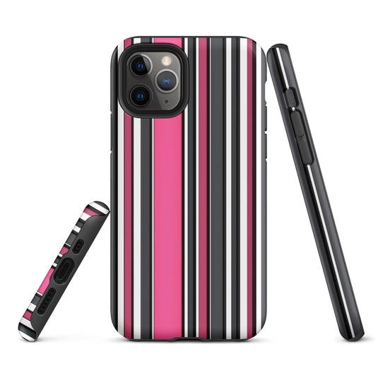 Pink White Black Striped Colorful Hardshell iPhone Case Double Layer Impact Resistant Tough 3D Wrap Matte or Glossy Finish CREATIVETECH