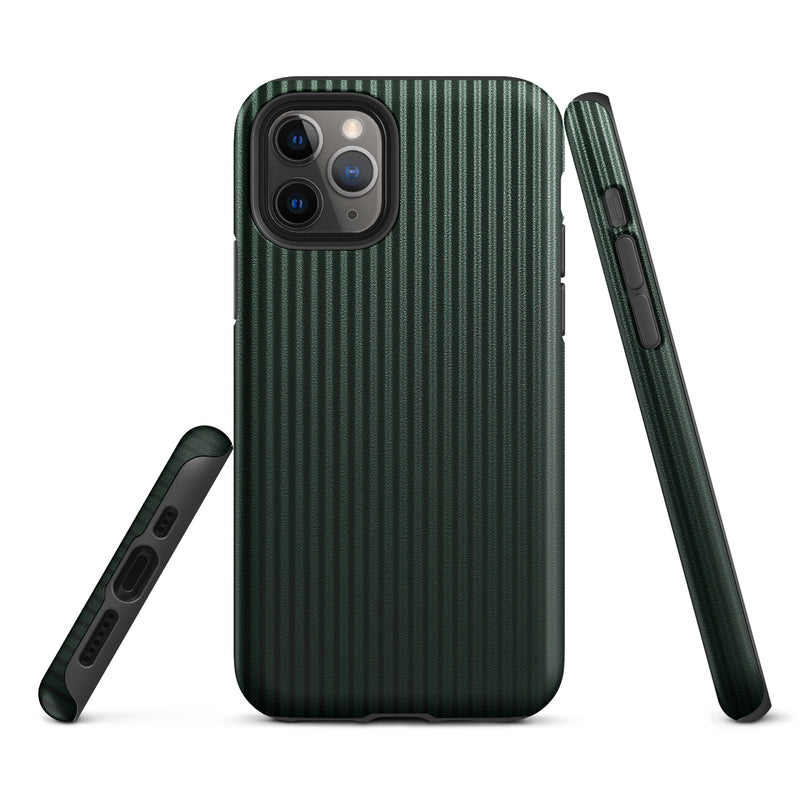 Load image into Gallery viewer, Dark Green Carbon Fiber Striped iPhone Case Hardshell 3D Wrap Thermal Plain Color CREATIVETECH