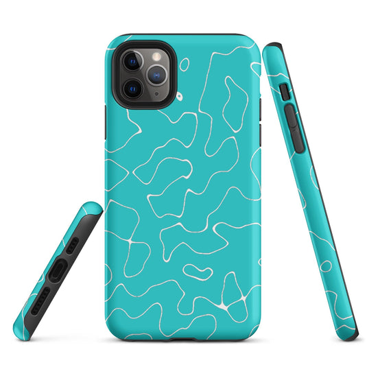 Abstract Organic Marine Blue Green Colorful Hardshell iPhone Case Double Layer Impact Resistant Tough 3D Wrap Matte or Glossy Finish CREATIVETECH