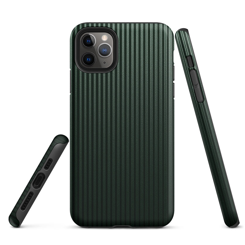 Load image into Gallery viewer, Dark Green Carbon Fiber Striped iPhone Case Hardshell 3D Wrap Thermal Plain Color CREATIVETECH