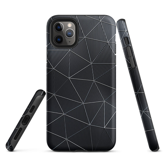 Silver Polygon Black Fiber Striped iPhone Case Hardshell 3D Wrap Thermal CREATIVETECH