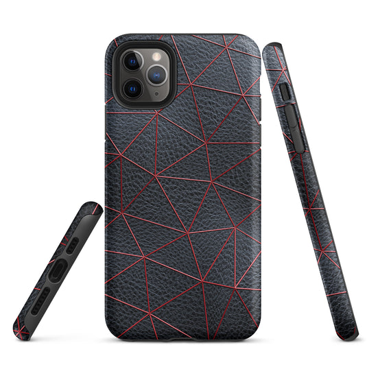 Red Polygon Black Leather iPhone Case Hardshell 3D Wrap Thermal CREATIVETECH