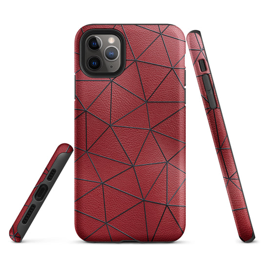 Black Polygon Red Leather iPhone Case Hardshell 3D Wrap Thermal CREATIVETECH