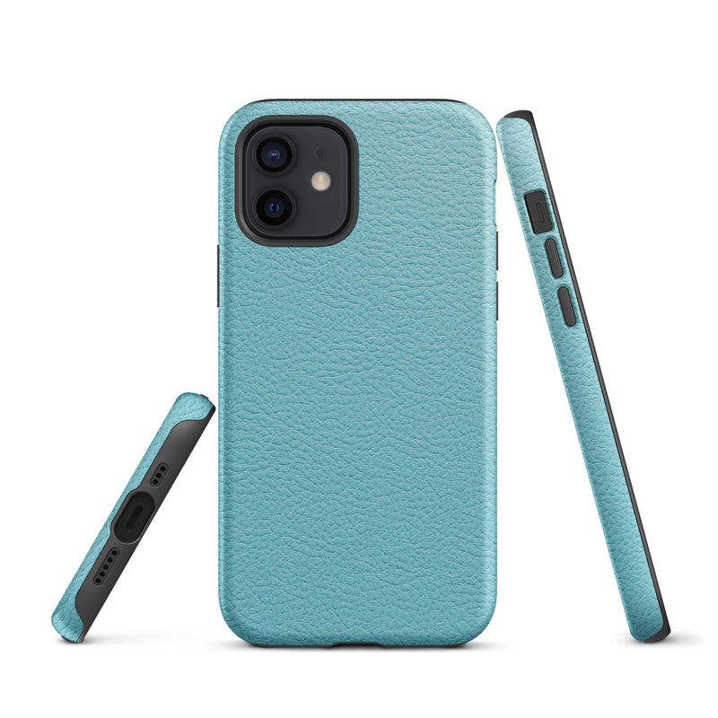 Load image into Gallery viewer, Mint Blue Green Leather iPhone Case Hardshell 3D Wrap Thermal CREATIVETECH