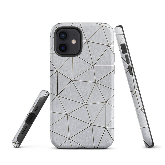 Golden Polygon White Leather iPhone Case Hardshell 3D Wrap Thermal CREATIVETECH
