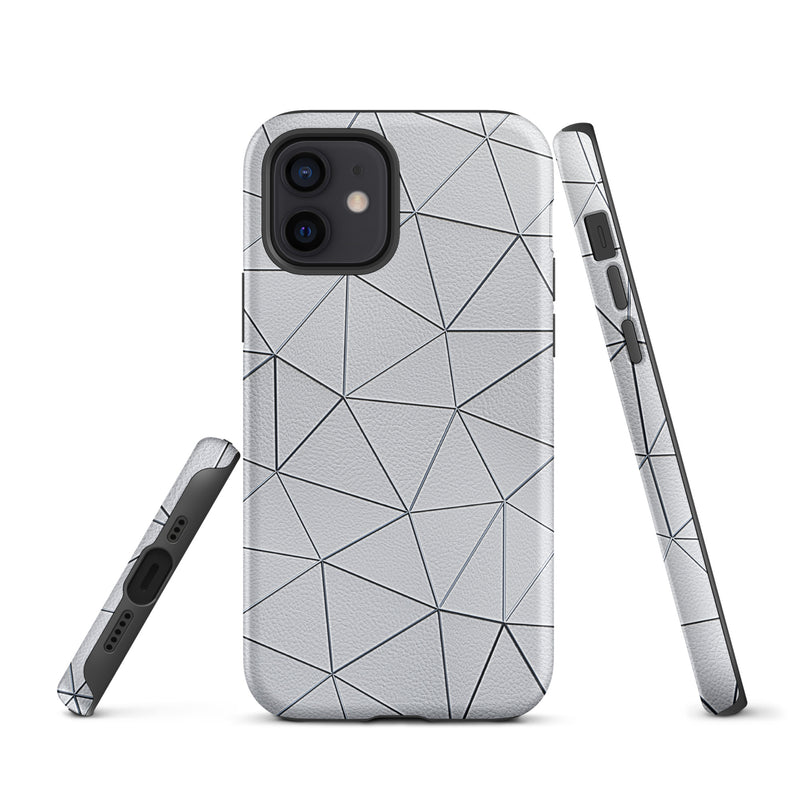 Load image into Gallery viewer, Silver Polygon White Leather iPhone Case Hardshell 3D Wrap Thermal CREATIVETECH