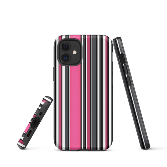 Pink White Black Striped Colorful Hardshell iPhone Case Double Layer Impact Resistant Tough 3D Wrap Matte or Glossy Finish CREATIVETECH